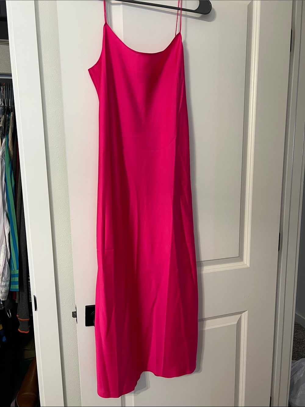 J. Crew Hot Pink Slip Midi Dress with Spaghetti Straps